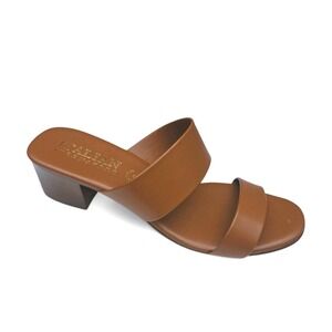 Italian Shoemakers Sandals Size 9 Brown Slides Block Heel Double Strap Open Toe